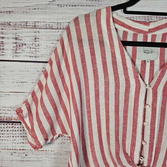 Rails Thea Carmine stripe button up tie top - Picture 5 of 15